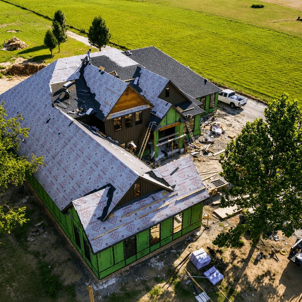 Aerial view of ARRT new construction roofing project