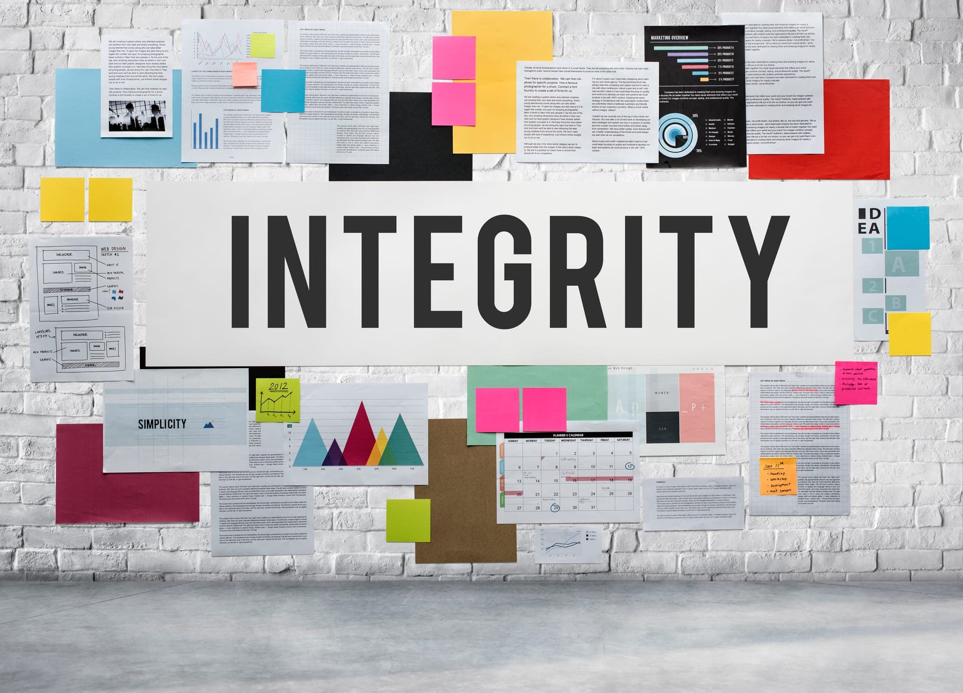 Integrity banner on a business strategy planning board