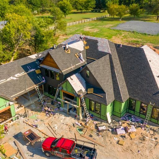 Aerial view of ARRT roofing team at work